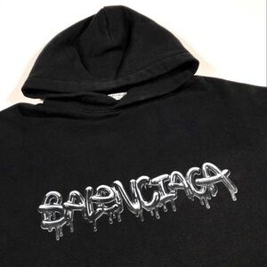 Balenciaga Black Hoodie with Silver Logo